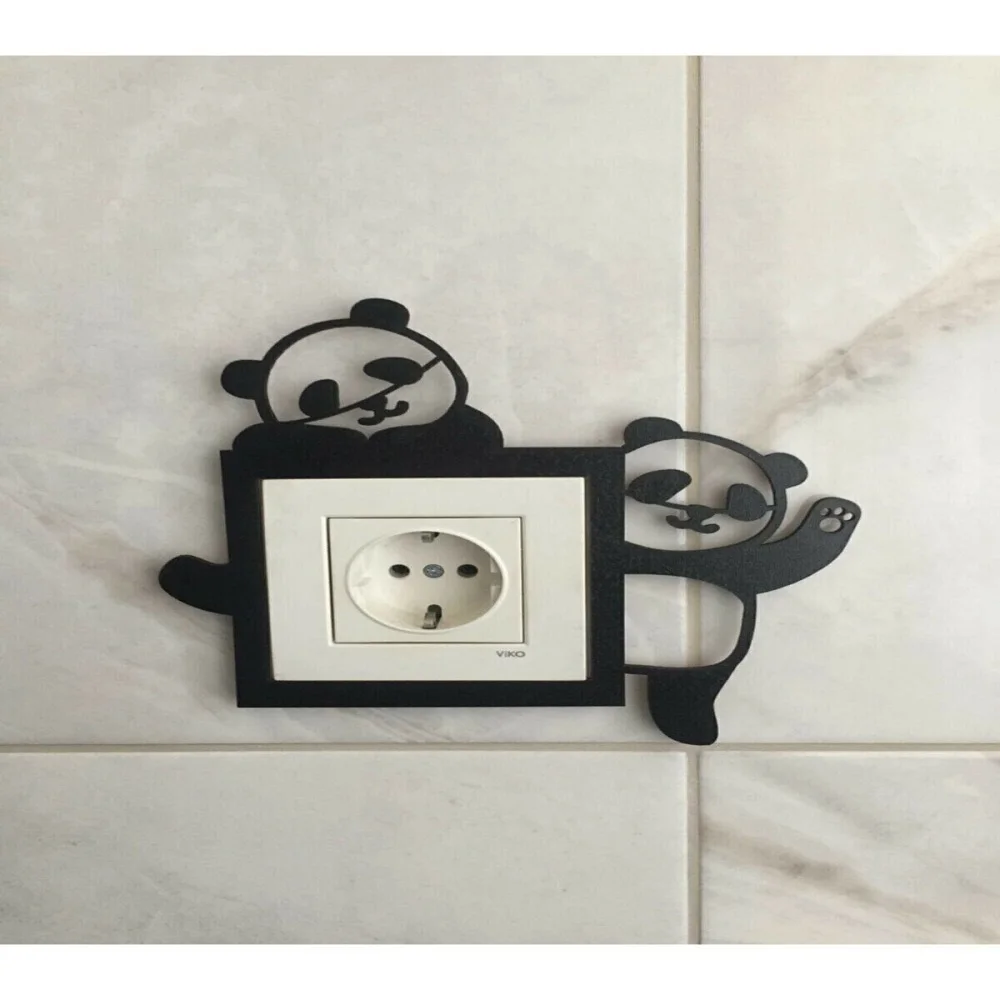 Panda Decorative Black Kids Room Socket Frame Switch Home Decor Protective Switch Cover 3D Wall Sticker Stereo