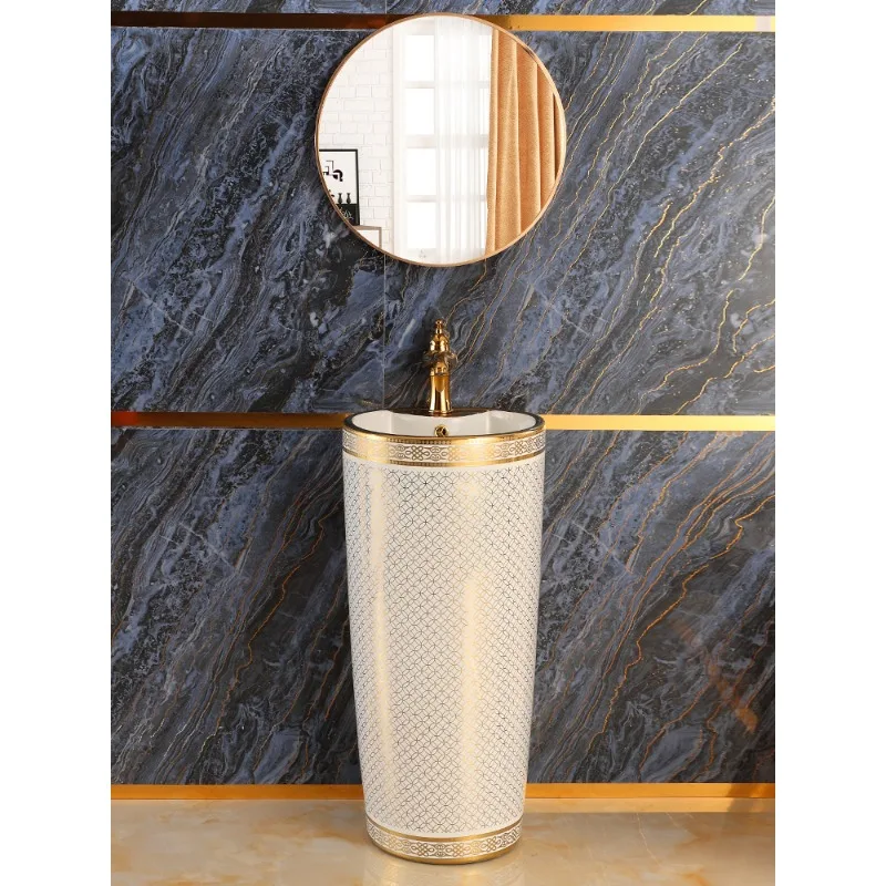 Electroplated Tuhao Gold Wash Basin Ceramic Small Unit Integrated Floor Type Wash Basin Bathroom Wash Table Column