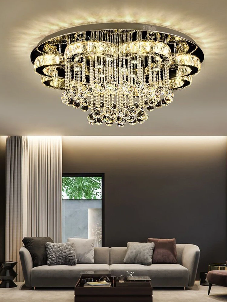 

2025 New Designer Ceiling lamp Modern Nordic Pendant Lamp with Round Disc Crystal for Living Room Dimmable Light Home Interior