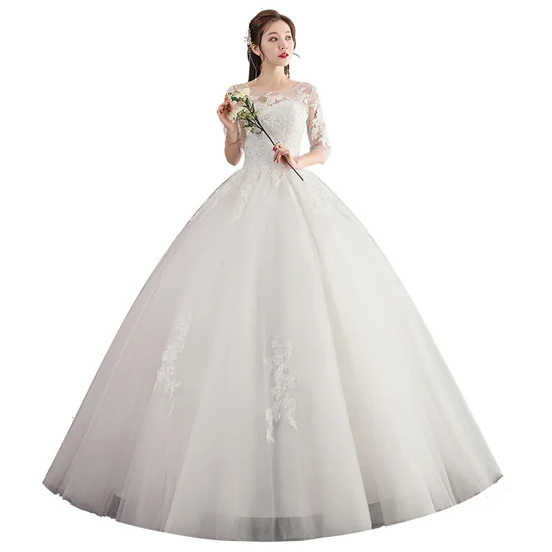 فستان زفاف مخصص فساتين زفاف مطرزة للعروس مقاس كبير بأربطة فستاين سهرة/فساتين الحفلات فيستدوس دي نوفيا نصف كم