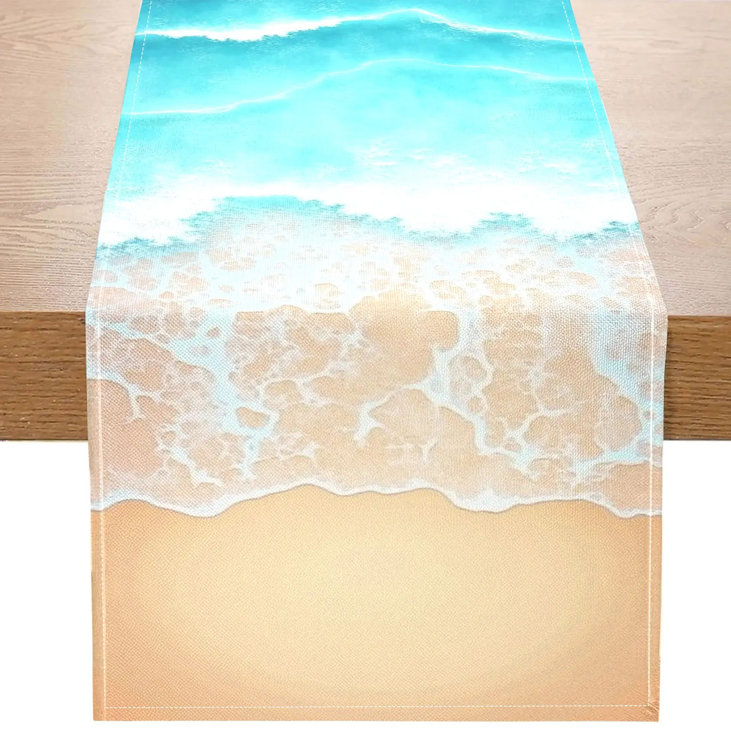 1 Piece of Beach Wave-Themed Table Runner, Beach Waves and Beach Patterns, Suitable for Beach-Themed Parties, Beach Vacation House Decorations, Summer Outdoor Gatherings, Ocean-Style Cafe Decorations, Beach Camping Scene Arrangements, Beach Homestay Soft Furnishings, Ocean-Themed Cultural and Creative Store Displays, Summer Home Decorations