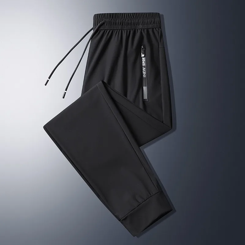 Quick Dry Pants Men Spring Summer Long Ice Silk Casual Straight Sports Trousers Fitness Training Youth Jogging Zip Pocket Pants