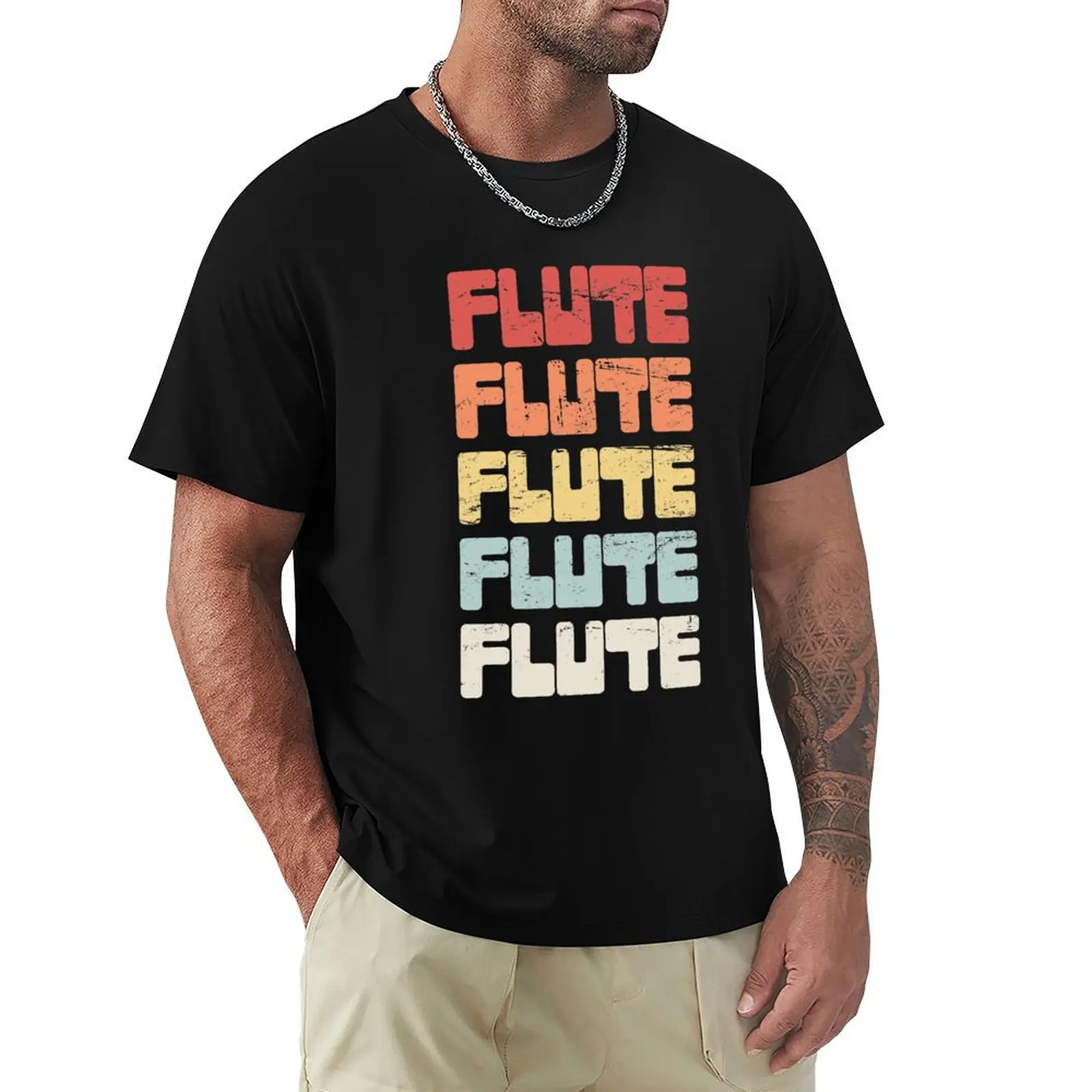 Retro 70s FLUTE Text T-shirt summer tops summer clothes mens tall t shirts