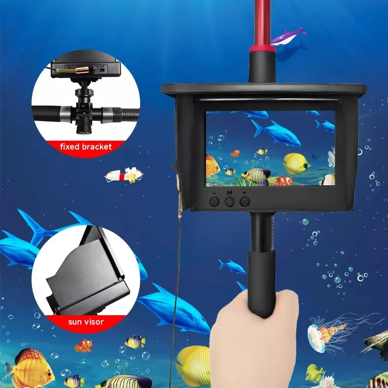 Telecamera per pesca subacquea con monitor da 4,3 pollici 12 lampade per visione notturna Telecamera per ricerca di pesca in acque profonde