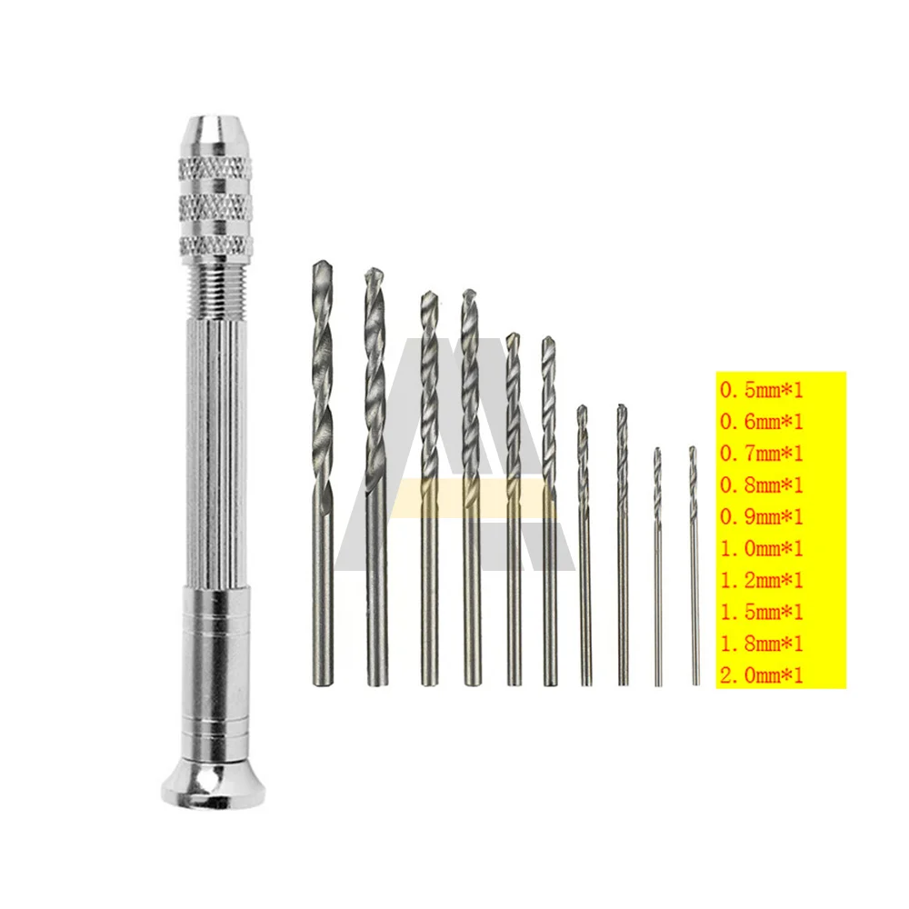 10 in 1 Mini Micro Hand Drill Chuck HSS Twist Drill Bit Woodworking Drilling Rotary Hand Drill with Keyless Tool Accessories