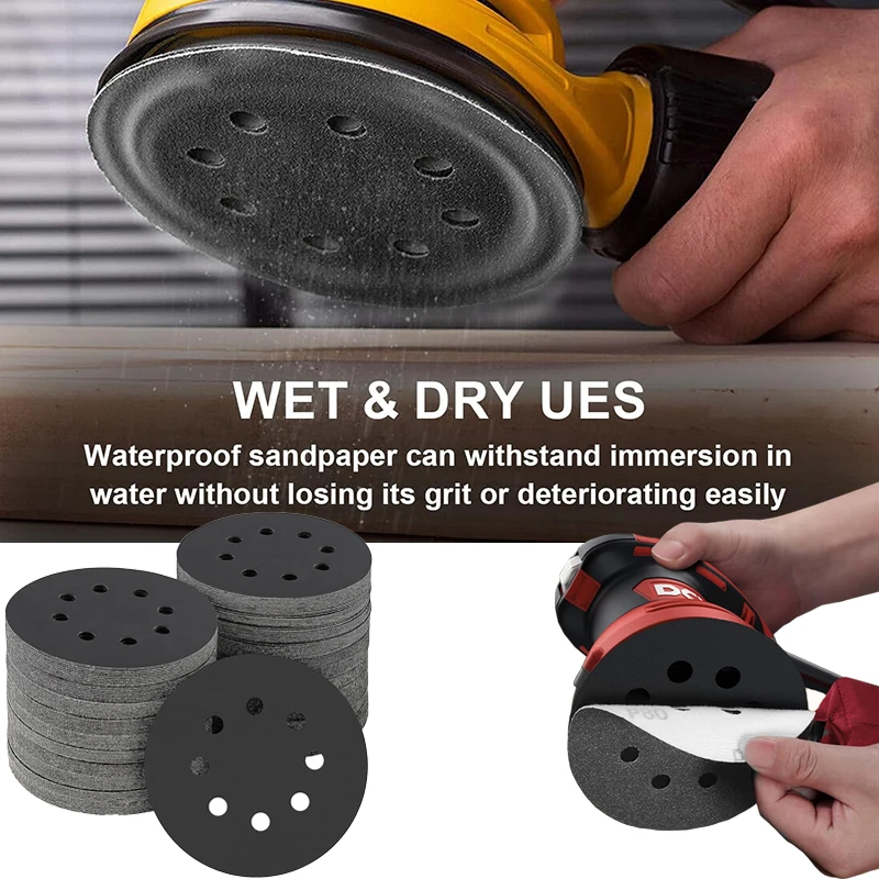 10個入り 5インチ 8穴 125mm 水/乾式研削ディスク サンドペーパー マジック式 サンディングディスク 60-10000グリット サンディングペーパー 研磨工具