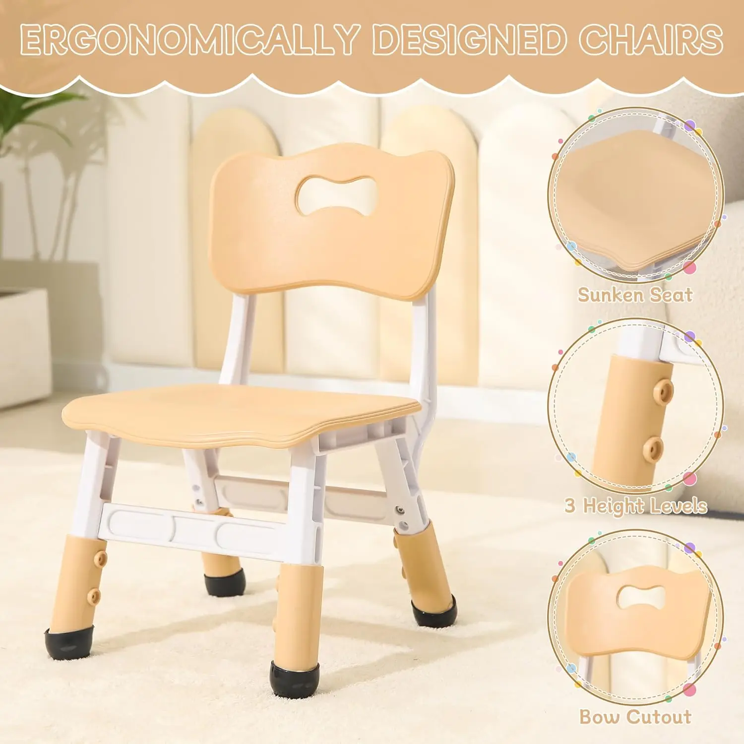 Table et chaises avec couvre-pieds coordonnants pour tout-petits, table d'activité pour enfants, ensemble de 4 chaises, 31.5 po, L x 23.6 po, W