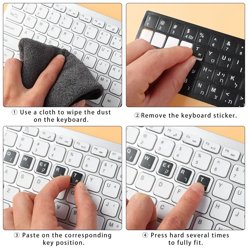 Pegatinas de teclado hebreo, diseño del alfabeto, resistente al desgaste, etiqueta de teclado de letras, pegatina para computadora portátil de