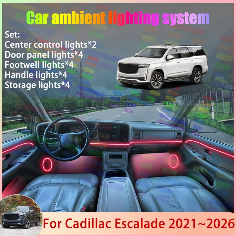 For Cadillac Escalade 2021~2026 MK5 5th 2022 2023 2/24 in 1 Car Atmosphere Light Lamp RGB Shade Ensemble Streamer Atmosphere Set
