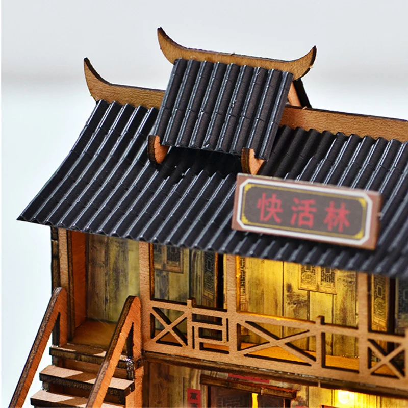 DIY Wooden Chinese Ancient Inn Doll Houses Miniature Doll Houses with Furniture Light Hotel Cottage for Friends Birthday Gifts