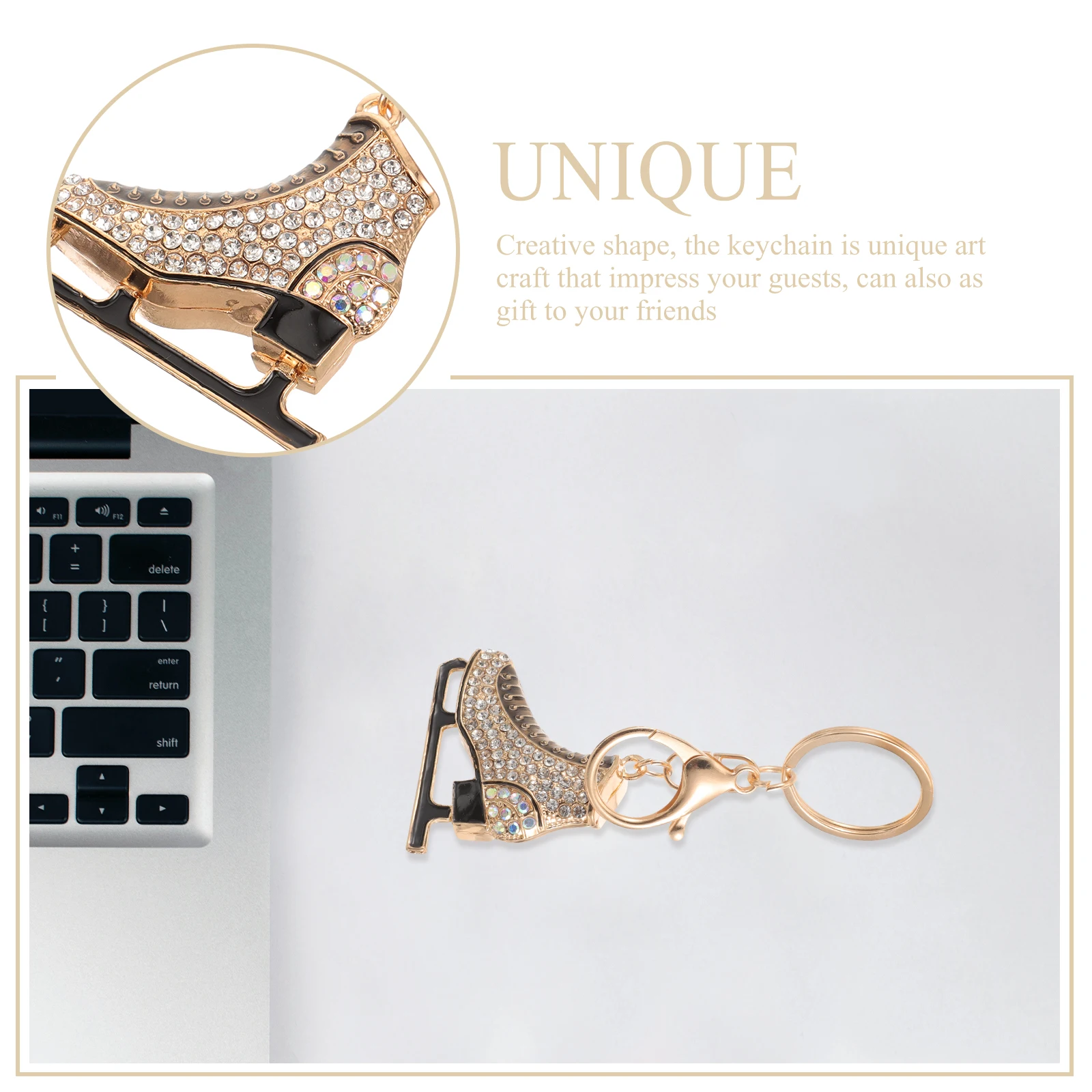 

Delicate Rhinestone Keychain Skating Pendant Key Ring Charm Women Creative Metal Key Chains Stylish Hanging Decorative Bike