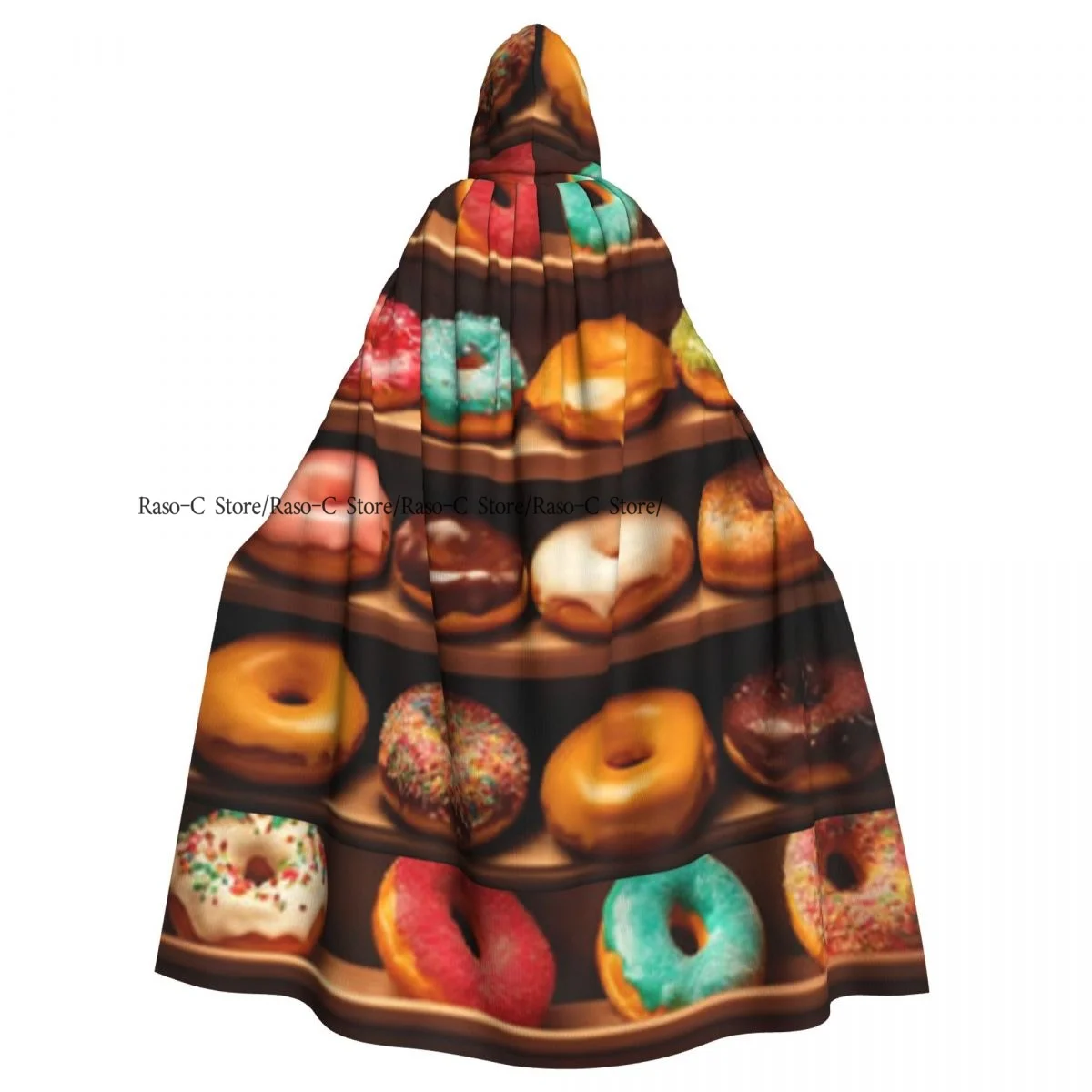 Long Cape Cloak Colorful Donuts On Display Hooded Cloak Coat Autumn Hoodies