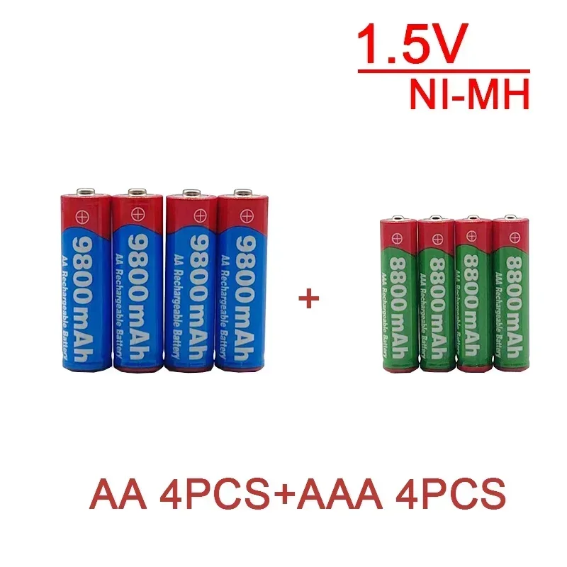 Batería recargable AA+AAA, 1,5 V 9800 MAH /8800 MAH, adecuada para control remoto, juguetes, relojes, radios y otros