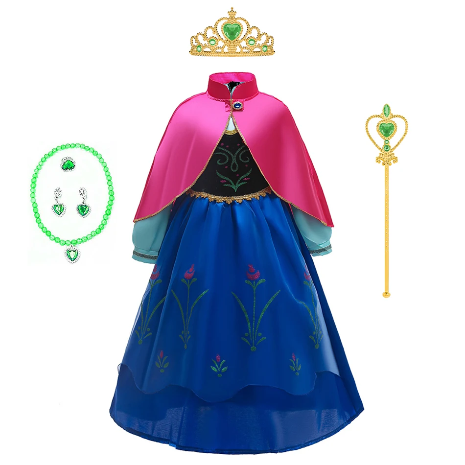 Children Princess Costume Little Girls Anna Performance Dress Kids Snow Queen Halloween Flower Clothes Christmas Luxury Vestidos