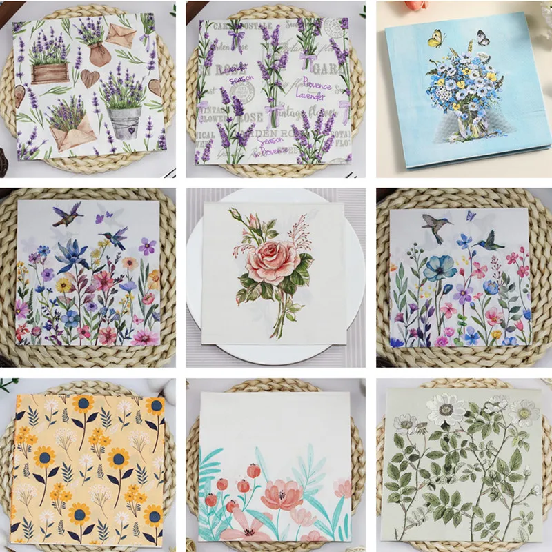 20pcs/pack Flower Printed Table Paper Napkins Elegant Tissue Birthday Wedding Party Decoration