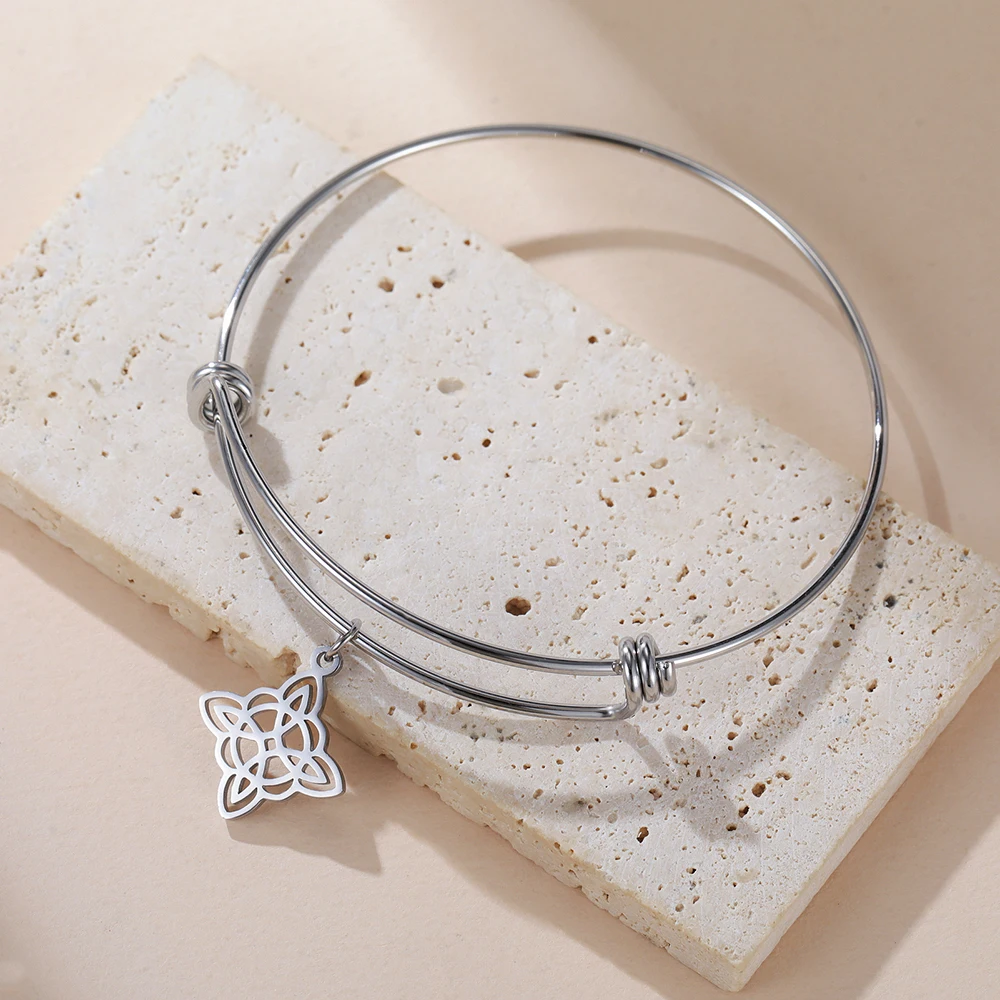 Dawapara Witch Knot Charm Bangle Adjustable Magic Wiccan Symbol Irish Good Luck Amulet Stainless Steel Bracelet Couple Jewelry - view 3