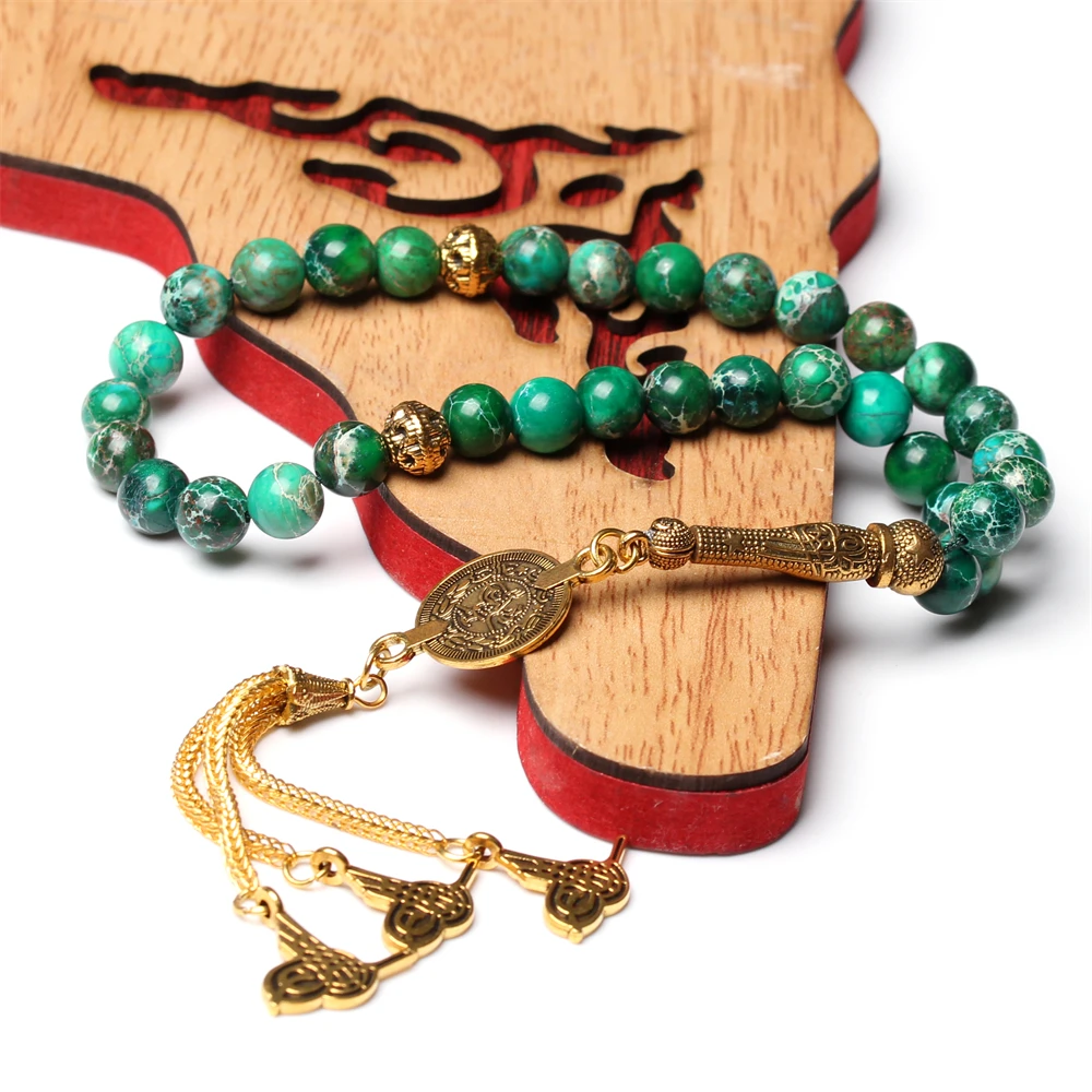 Stone Tasbih synthetic Turquoises Rosary Muslim gfit Ramadan 33 66 99 Prayer beads Muslim misbaha Man's bracelets blue tesbih