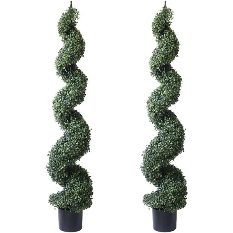 5'Artificial Cypress Spiral Boxwood Topiaries Tree in Plastic Pot Outdoor and Indoor Home Decor (2 Pack) Beautiful and Realistic