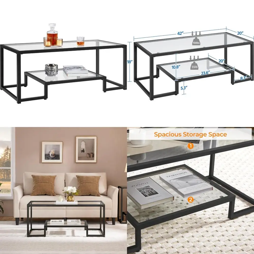 طاولة قهوة بإطار معدني هندسي حديث مع سطح من الزجاج المقسى وتصميم مركزي بسيط #1