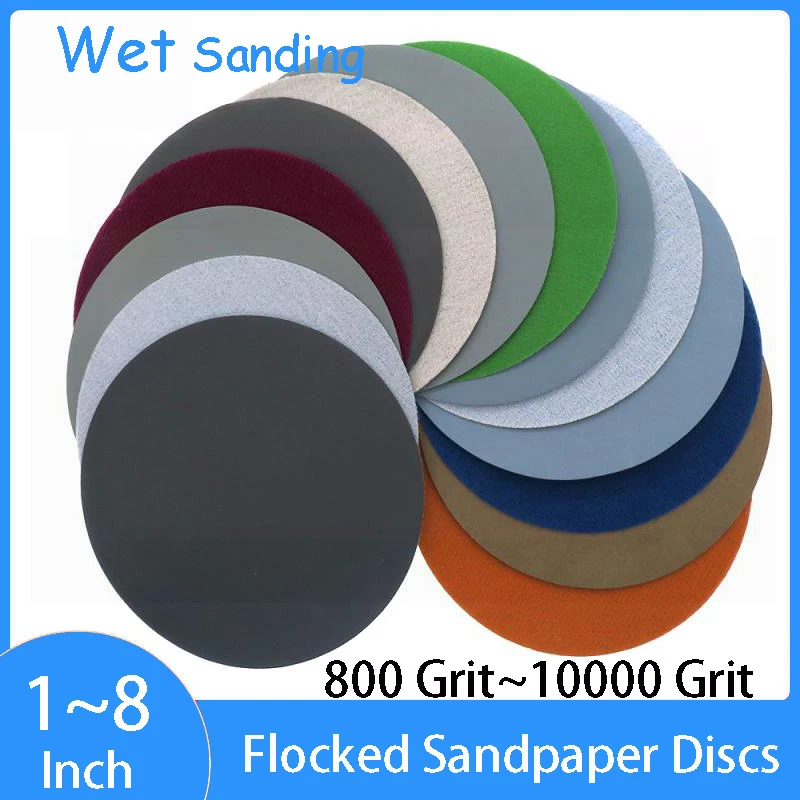 1~8 Inch Flocking Disc Water Sand 800 1500 2000 2500 3000 5000 7000 10000 Car Paint Polishing Beauty Sandpaper  25mm~200mm