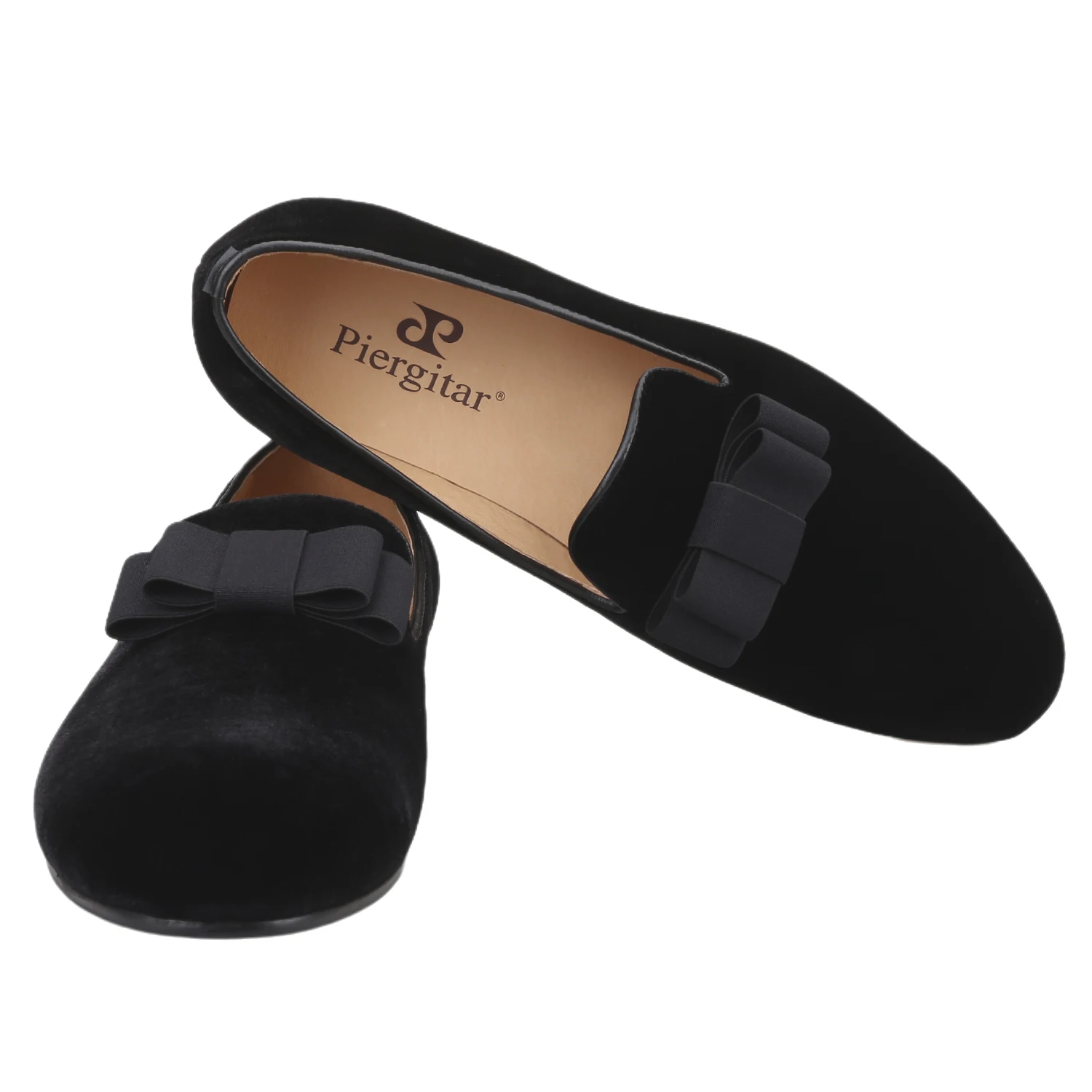 Piergitar British Classic Style Velvet Slip-On Loafers With Custom Bow Tie Handmade Men Smoking Slippers For Casual/Formal Wear