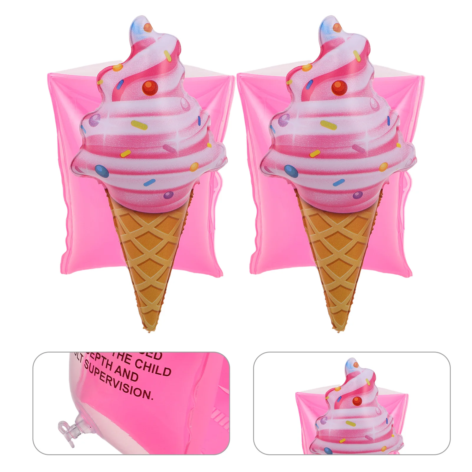 2Pcs Inflatable Swimming Arm Bands for Children Stylish Ice Cream Print Enhanced Buoyancy Quick Inflate Deflate for
