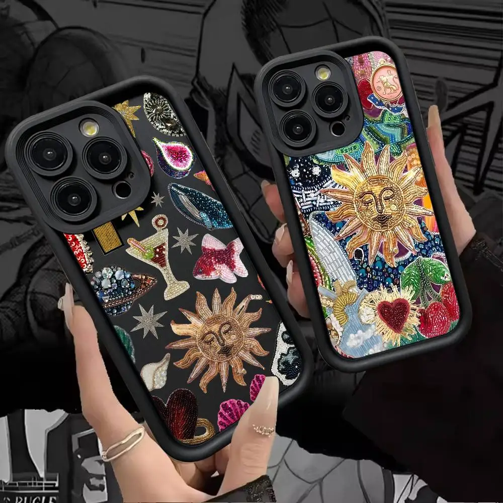 Retro Sun Planet Cocktail Handyhülle Silikon Handyhülle für iPhone 17 Air 17 16 15 14 13 12 11 Plus Pro Max stoßfeste Abdeckung
