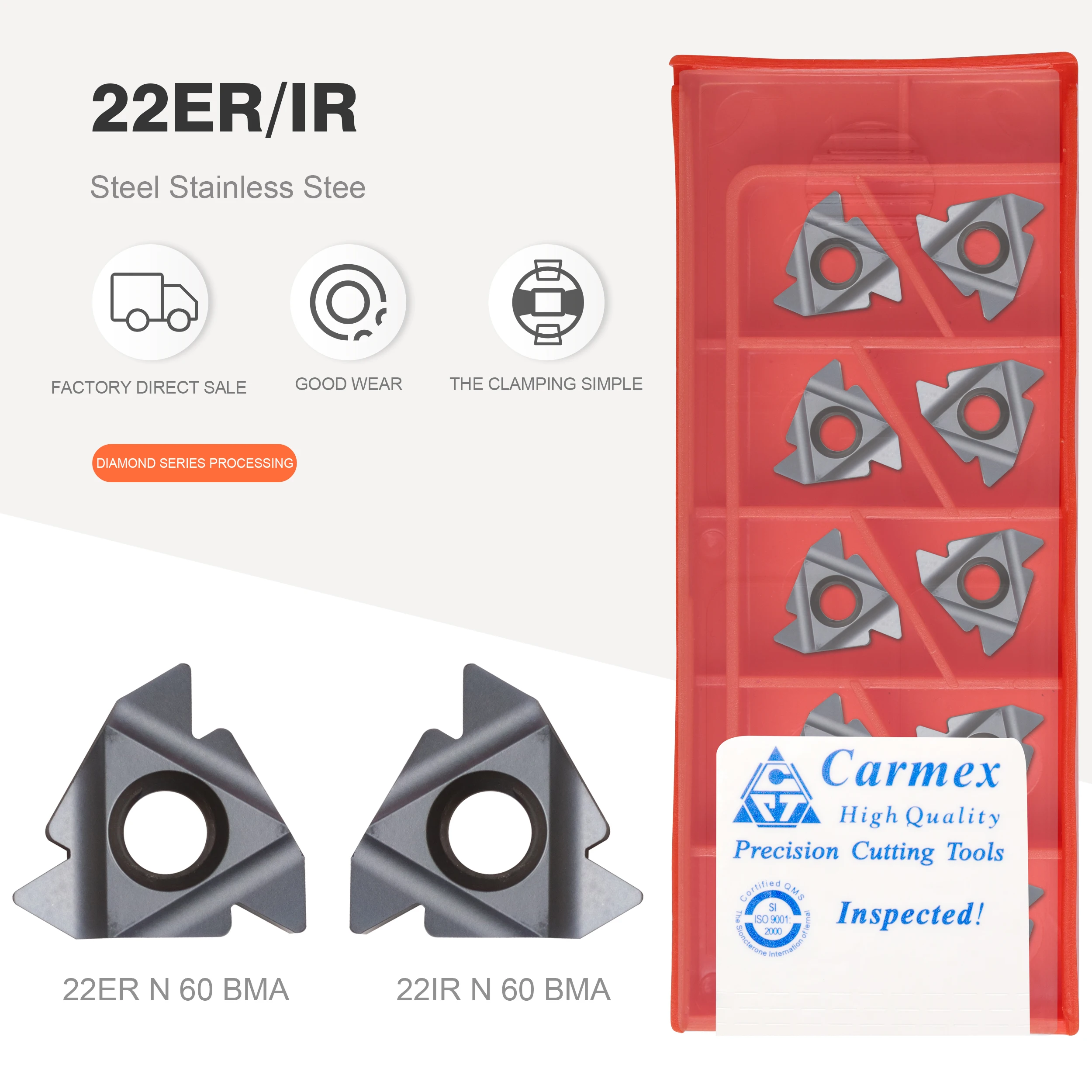 22ER N60 N55 BMA 22IR Carmex Internal Threaded Carbide Inserts Machining Stainless Steel and Steel High Quality Inserts