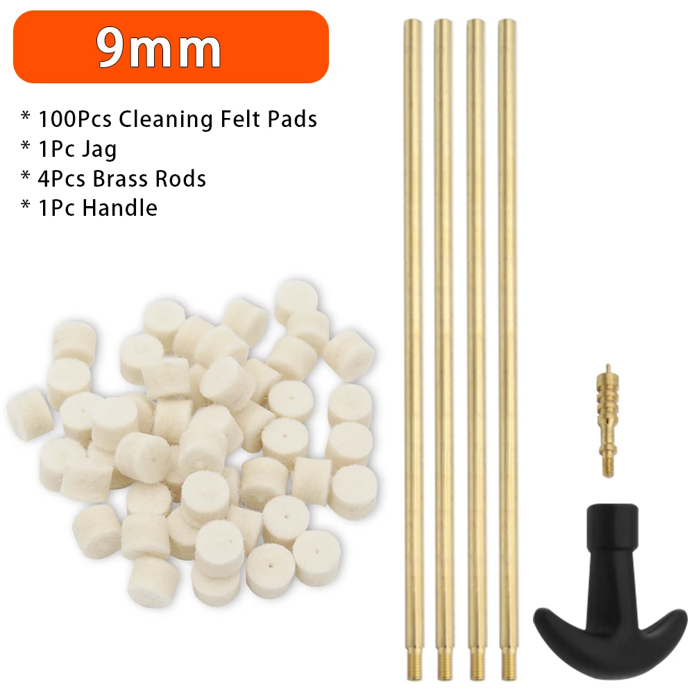 9mm Handgun Bore Cleaning Felt Pads with 4Pcs Brass Rods Specific Cleaning Pellets Mop for .357/.38 Caliber Pistol