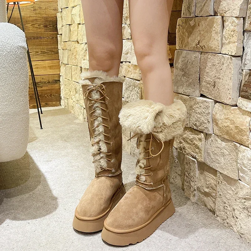 Winter Platform Boots Knee-High Was High Simple Boots Fashion Motorcycle Boots Causal Plush Fluffy Anti-cold  Shoe Botas Mujers