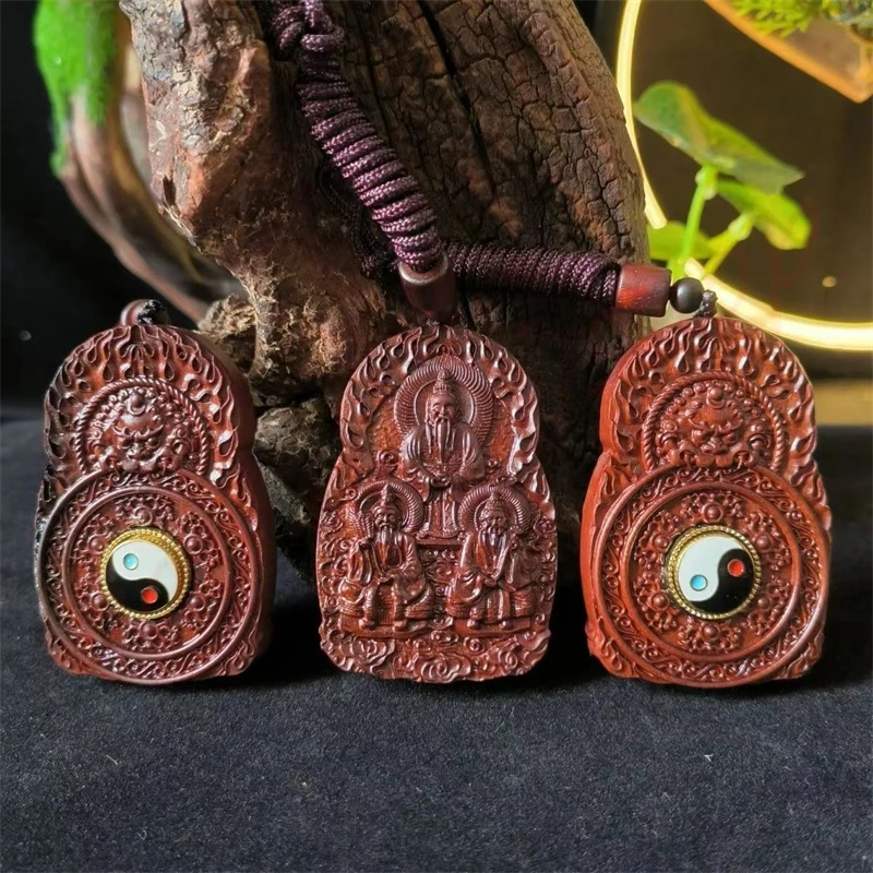 Sanqing Statue Pendant, Exquisite Home Craft Pendant, Auspicious Jujube Wood Pendant