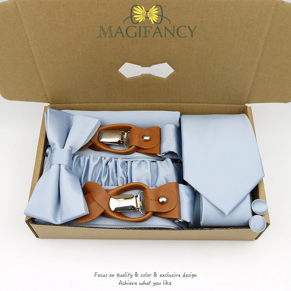 MAGIFANCY 5 قطعة الحمالة 7.5cmTie مجموعة الملونة الصلبة 3.5 سنتيمتر هدفين الرجال البوليستر حكيم السلمون الوردي الزفاف اليومي ملحق هدية #3