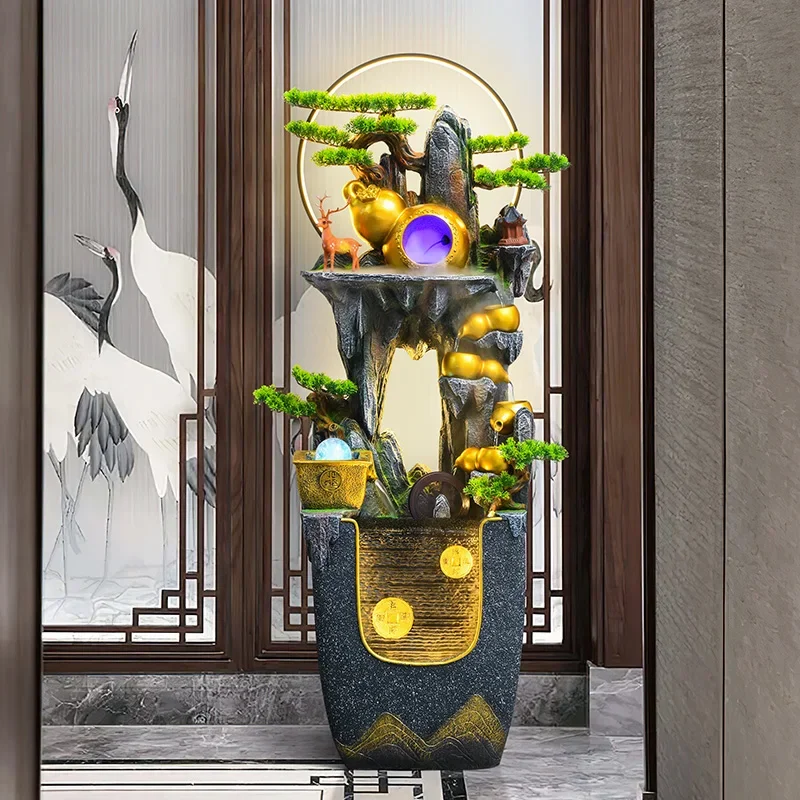 FG-*Lucky Chinese-style flowing water ornament rockery circulating water feature decoration living room floor feng shui wheel