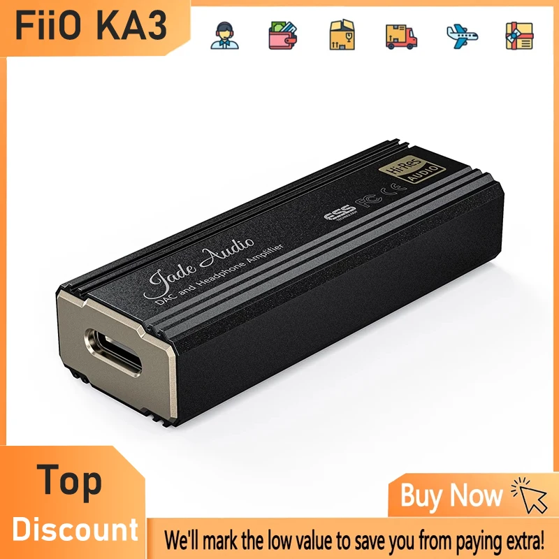 FiiO KA3 Portable USB DAC Headphone Amplifier ES9038Q2M DAC Chip 32Bit/768kHz DSD512 3.5/4.4mm Output for Android iOS Mac Window