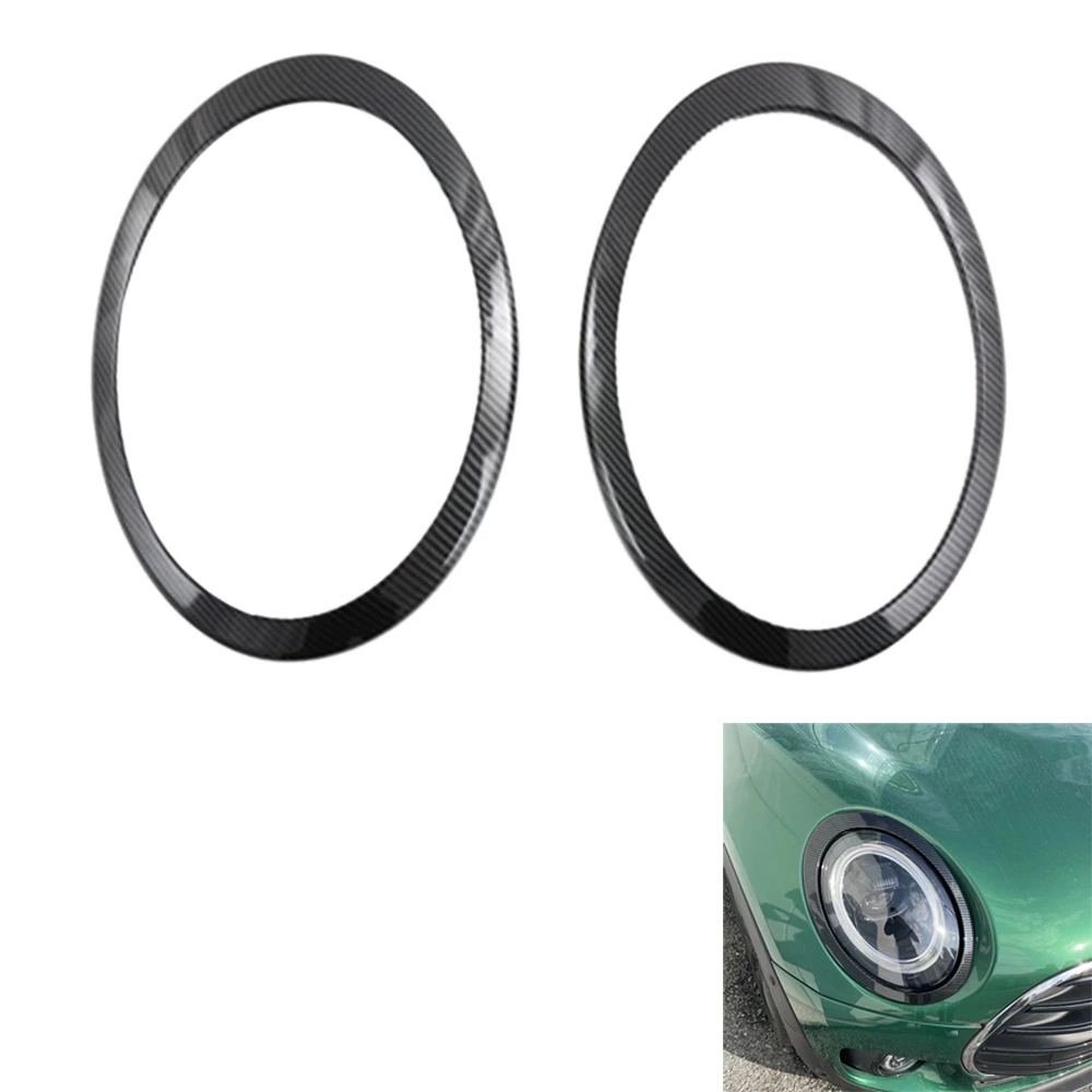 2Pcs Carbon Fiber Front Headlights Frame Headlight Lamps Eyebrow Ring Decorative Cover Trim for MINI Cooper Clubman