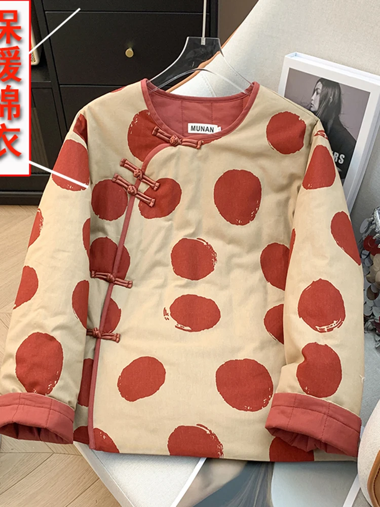 

Новое китайское женское хлопковое джинто Thiened, круглое пальто на пуговицах в стиле ретро, национальная вышивка, теплая зимняя верхняя одежда...