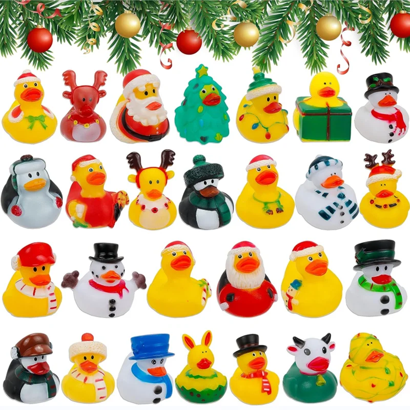 6-30 Stuks Kerst Rubber Eend Kinderen Baby Bad Speelgoed Eend Water Speelgoed Feest Decoratie Lijm Eenden Cadeau Voor Kinderen