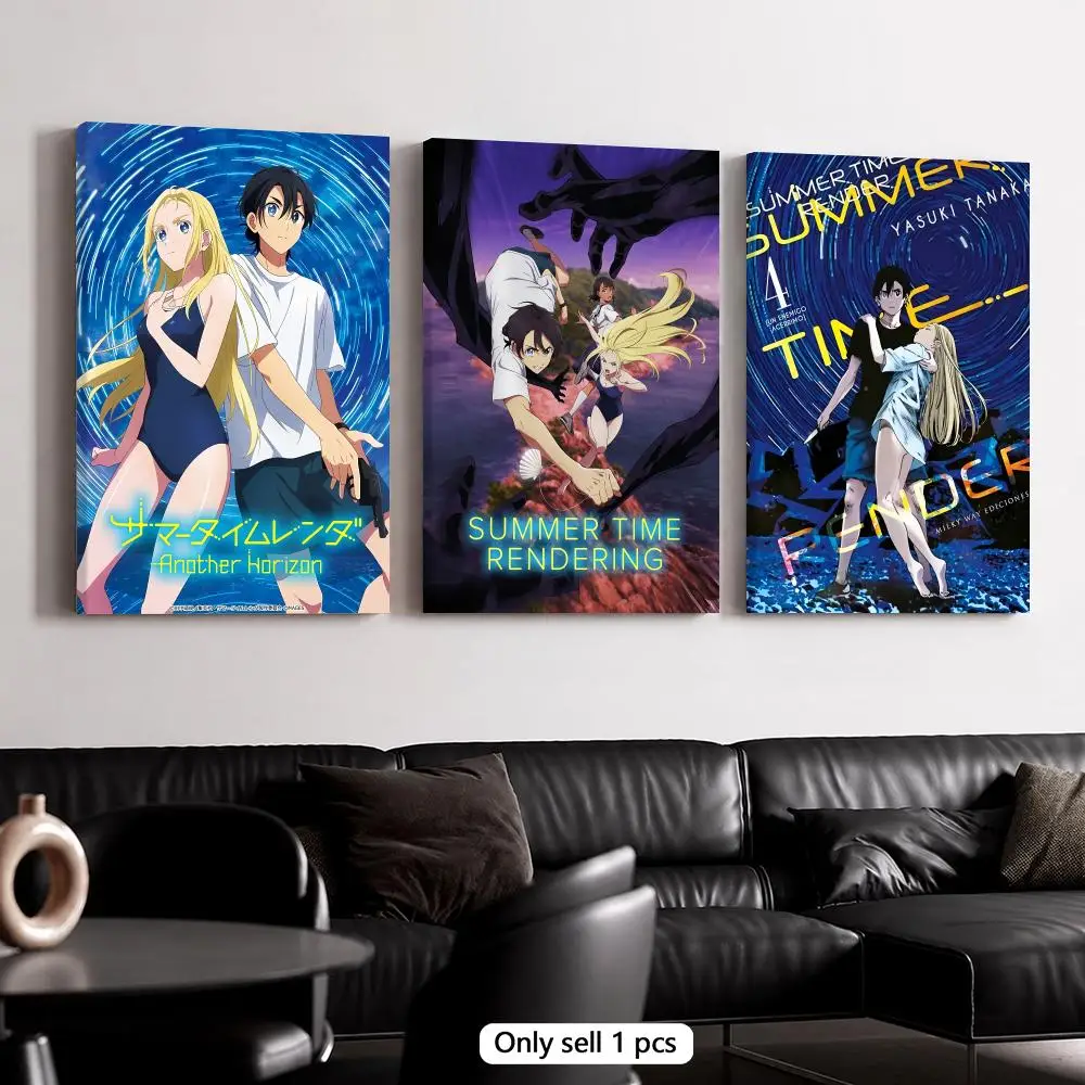 Anime S-Summer Time Rendering Framed Wall Painting Canvas Poster Wooden Stretcher Frame Inner Frame Kit for Wall Art Painting