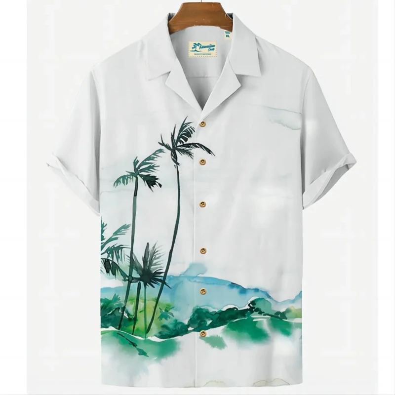 2023 summer Fashionable men's Hawaiian shirt Harajuku 3d palm tree print short-sleeved top new outdoor casual Large size blouse