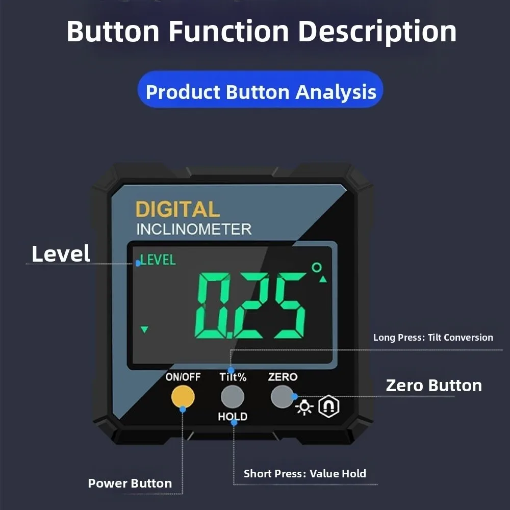 Alat Ukur Sudut Elektronik Tahan Air dengan Lampu Latar LCD Magnetik Satu Sisi Pengukur Kemiringan Inclinometer Digital Presisi Tinggi