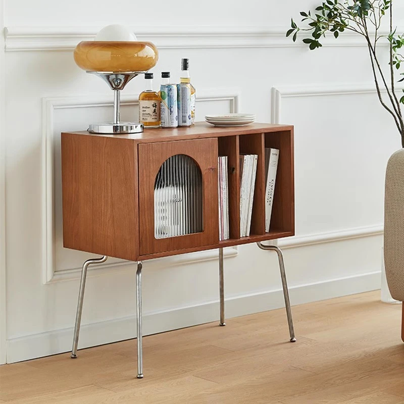 

Nordic Solid Wood Sideboard Mid-Ancient Style Side Cabinet Living Room Storage Cabinet Magazine Cabinet Vintage Storage Bookcase