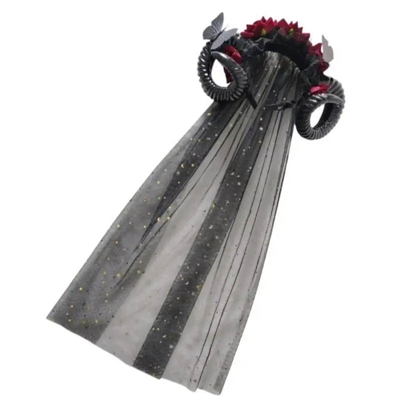 652F ciemna diabeł rogaty obręcz do włosów na kwiat na Halloween obręcz do włosów opaska na imprezę występ sceniczny do