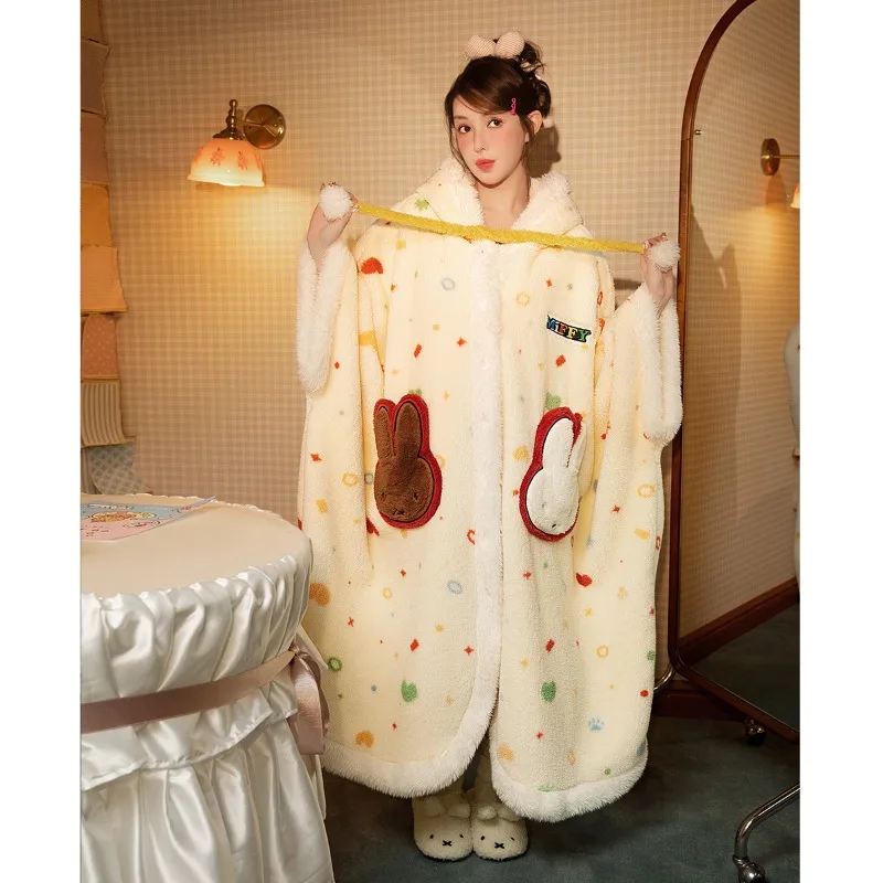 Miffy Herbst und Winter Kaninchen Cape Korallen Fleece Kapuzen Cape Pyjamas Kreative Anime Decke Umhang Cosplay Kostüm Hoodie Geschenke