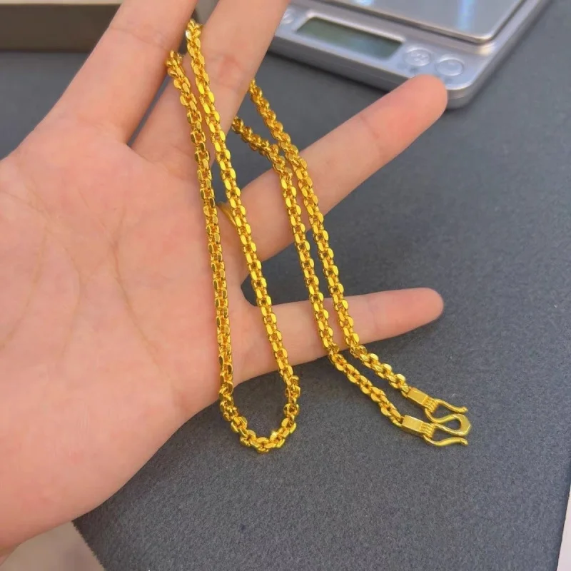 Luxury 100% Real 24K Gold 3mm Thick Cross Chain Necklace Versatile High-End Minimalist Statement Piece Design