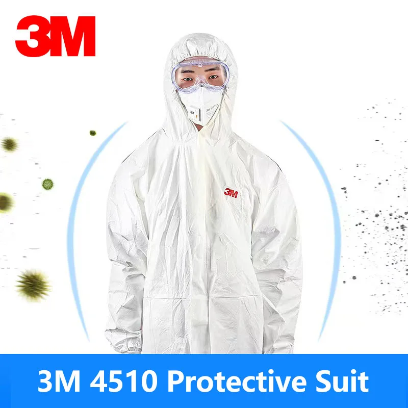 

3M 4510 Clothing Chemical Disposable Protective Coverall Safety Work Wear Size M/L/XL/XXL White Color