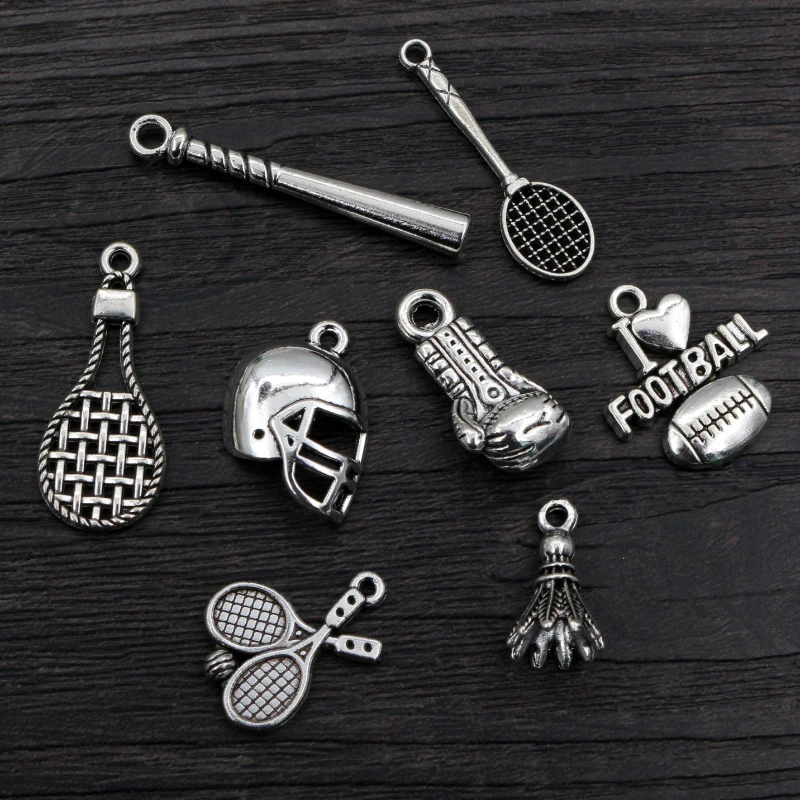 Fashion Antique Silver Plated Baseball Badminton Gloves Sport Chrams Metal Alloy Pendant DIY Charms DIY Jewelry Making Findings