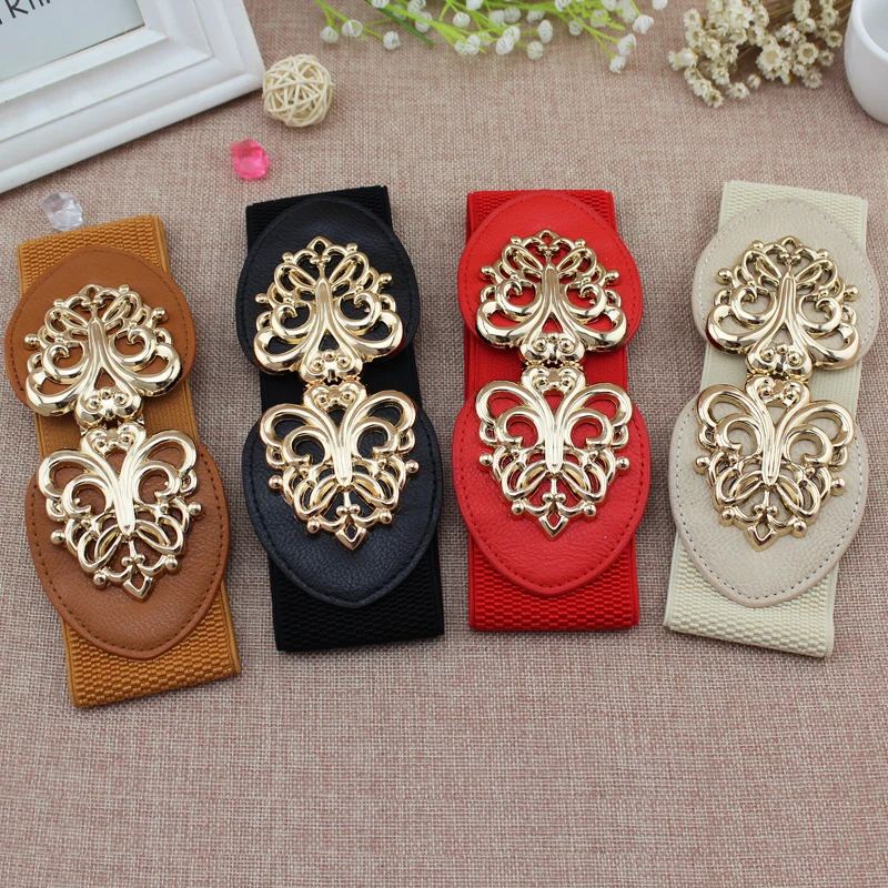 الموضة منحوتة زهرة مشبك Cummerbunds حزام مطاط المرأة تنوعا واسعة الخصر ختم لفستان العصرية تزيين تنورة حزام