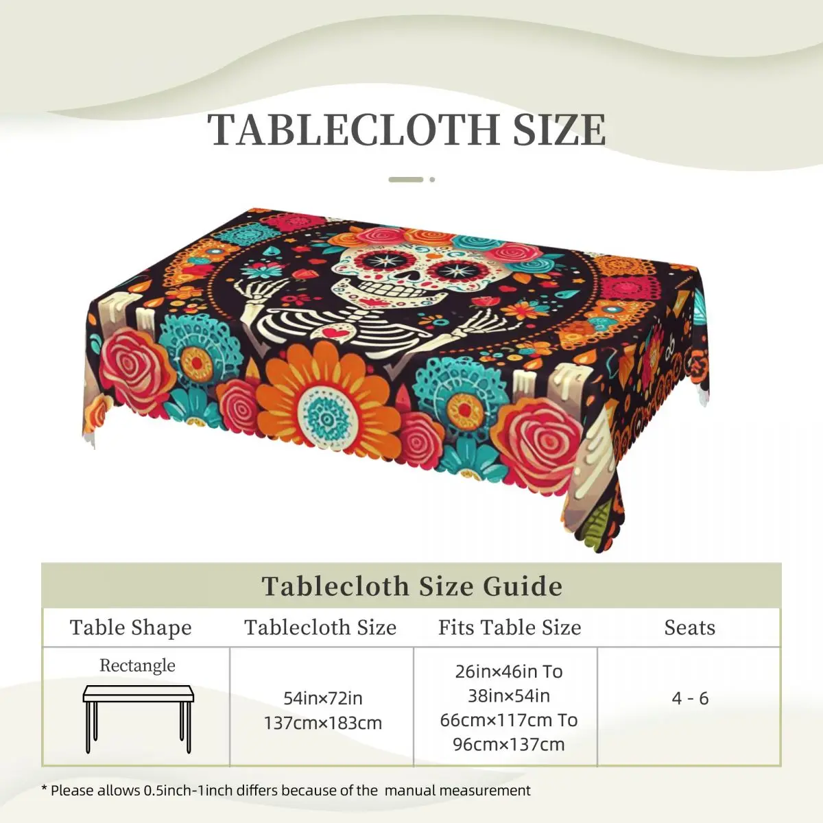 Mexican Skull Calavera Illustration Customized Rectangular Tablecloth Waterproof Table Cover for Dining Events Table Cloth