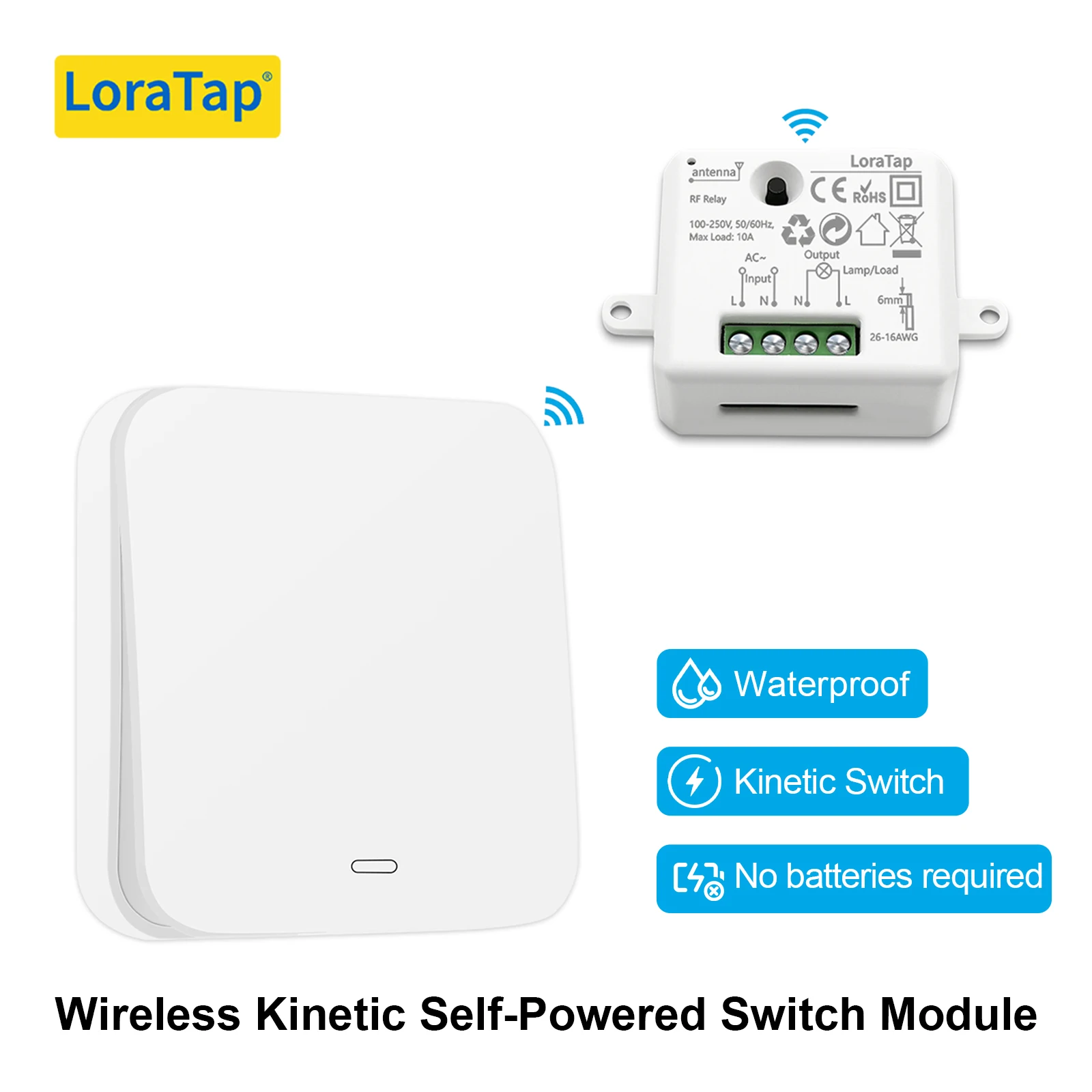 LoraTap Bezprzewodowy przełącznik zdalnego sterowania Kinetyczny, samozasilający się, wodoodporny RF 433Mhz Bez baterii Bez WiFi Bez przewodu Łatwy w użyciu