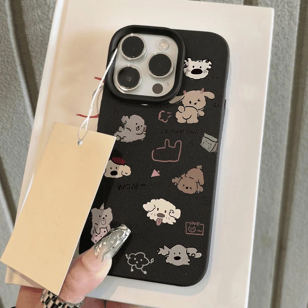 Cute Cartoon Dog Animals Phone Case For iPhone 16 Pro Case iPhone 15 14 11 12 13 Pro Max 16 Plus Soft Leather Shockproof Cover